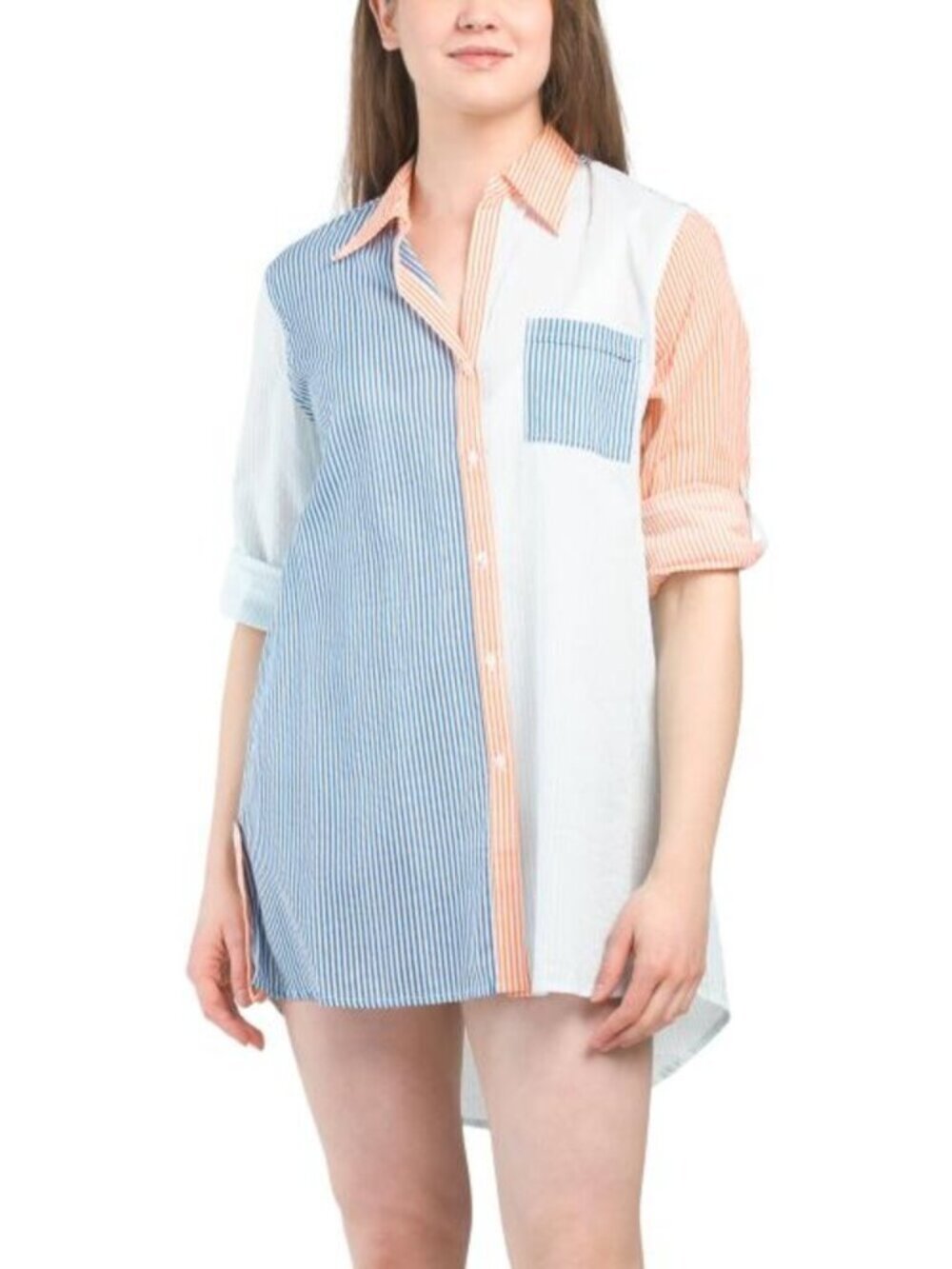 TRUE DESTINATION Voile Button Front Printed Cover-up Shirt - Picture 1 of 4